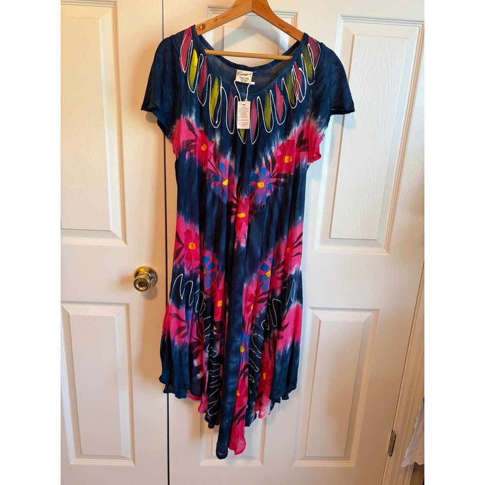 Exist Hand Dyed Rayon Tie Dye Floral Handkerchief Hem Dress One Size NWT